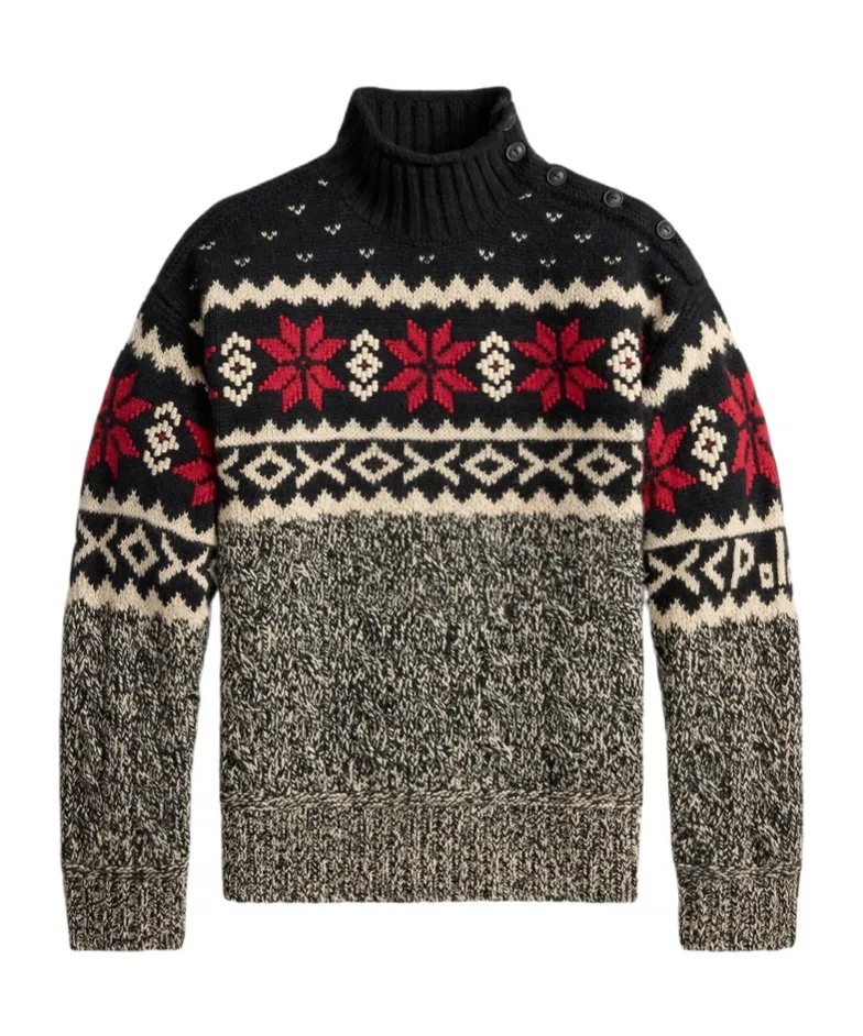 Buttoned Patterned Pullover
