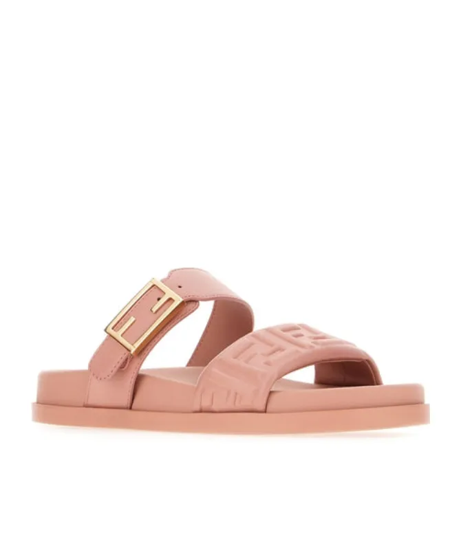 Fendi Feel Black Nappa Leather Slides