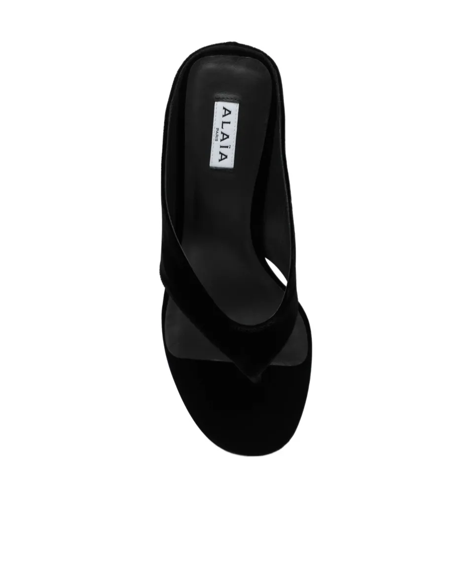 Alaa Cube Thong Velvet Mules