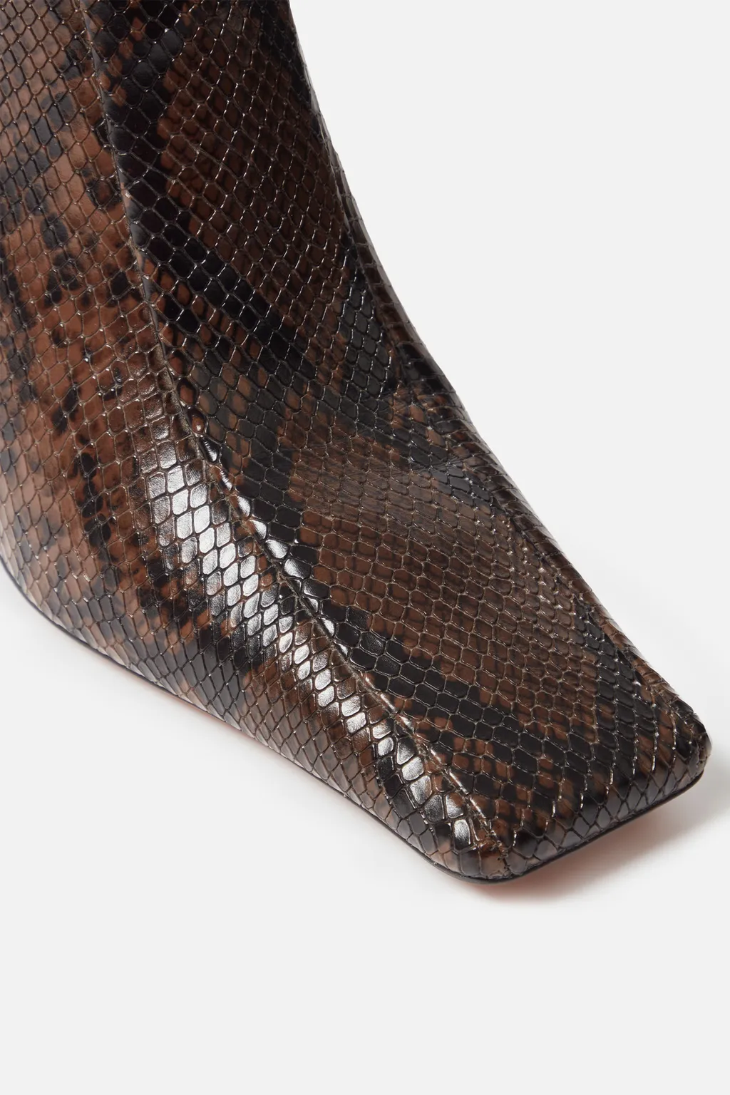Square-Toe Snake Knee-High Stiletto Boots