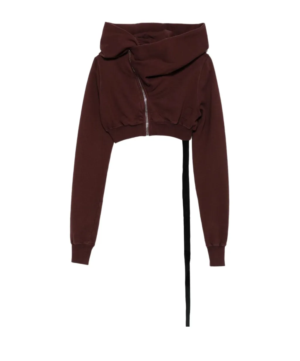 Cowl-Neck Zip-Front Cropped Sweatshirt