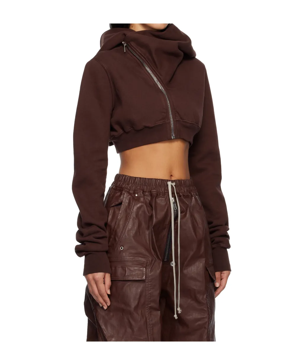Cowl-Neck Zip-Front Cropped Sweatshirt