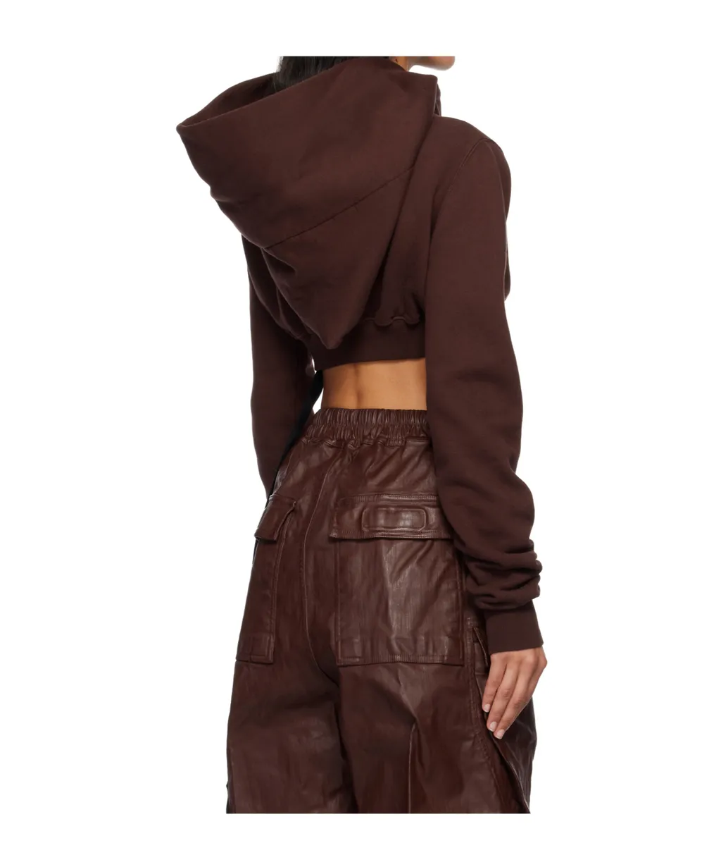 Cowl-Neck Zip-Front Cropped Sweatshirt