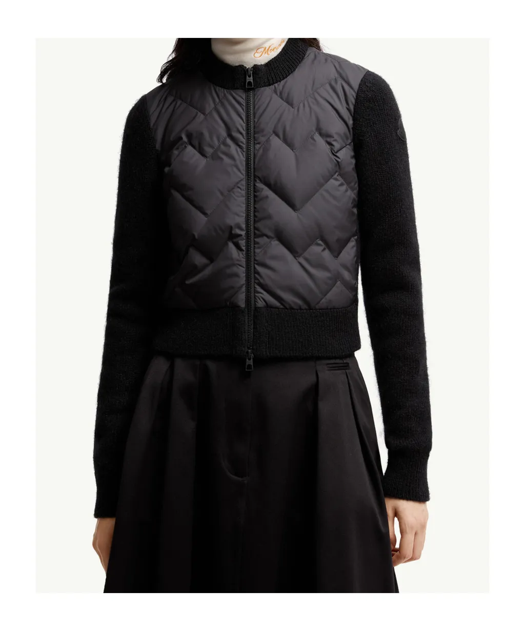 Padded Wool Blend Zip-Up Cardigan