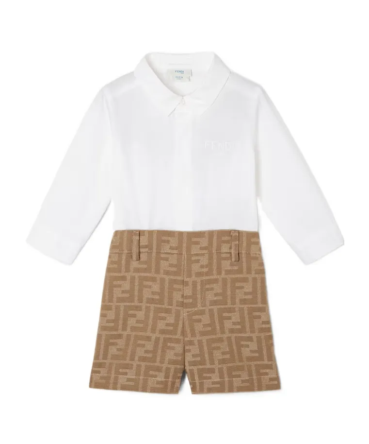 White And Caramel Baby Double Onesie