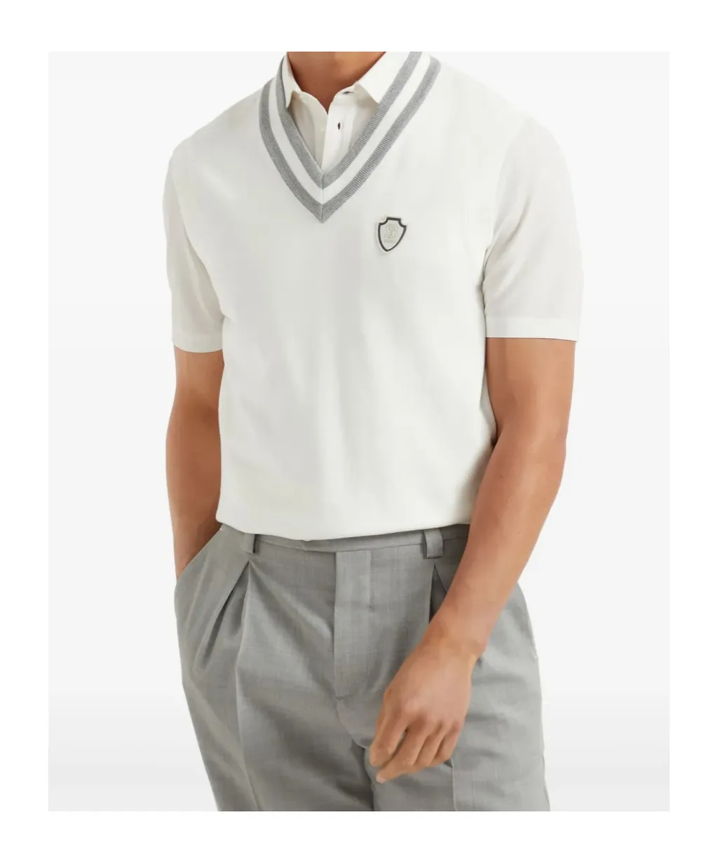 Brunello Cucinelli V-Neck Logo Embroidered Vest