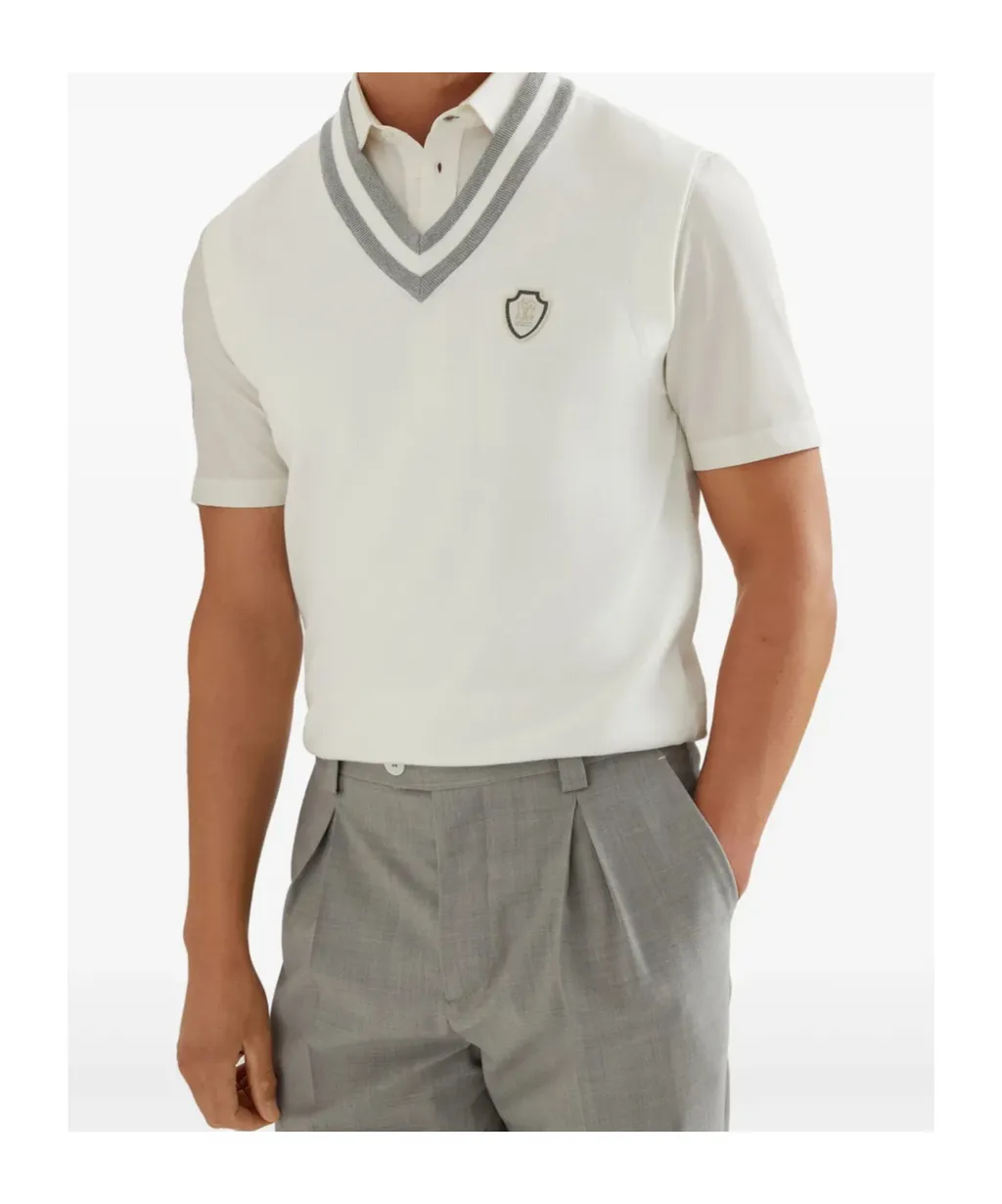 Brunello Cucinelli V-Neck Logo Embroidered Vest