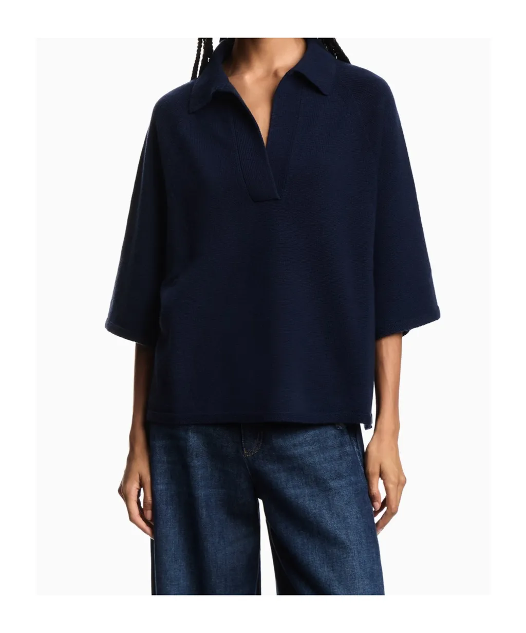 Polo-Neck Short-Sleeve Top