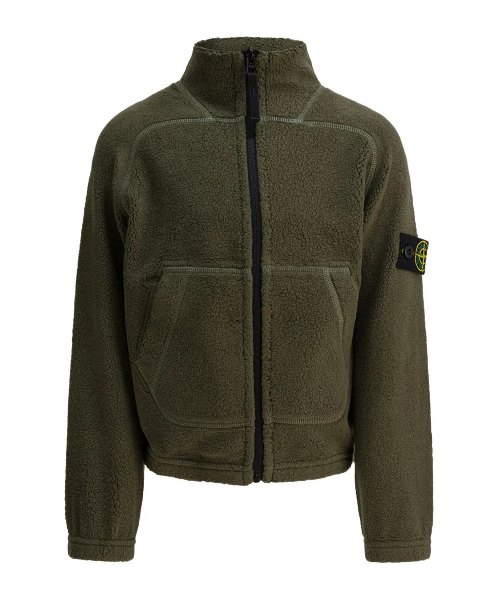 Stone Island Junior Zip-Up Mock Neck Sweatshirt