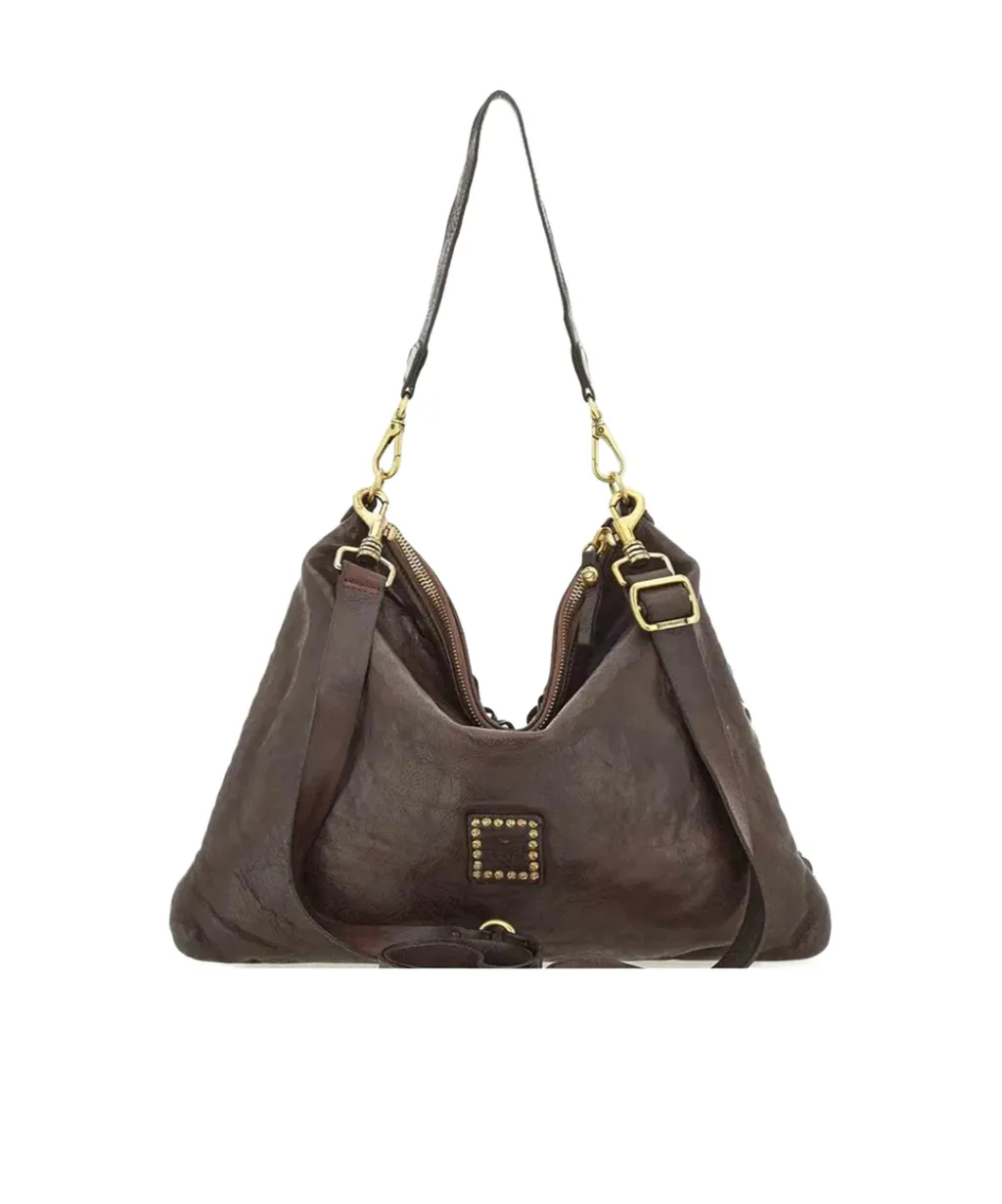 Zip-Fastening Leather Shoulder Bag