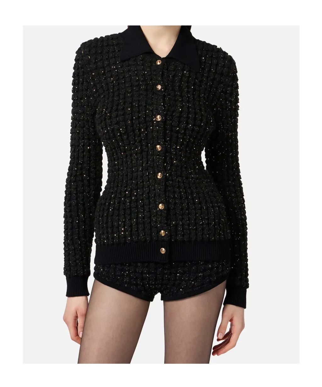 Sequin-Embellished Bouclé Cardigan