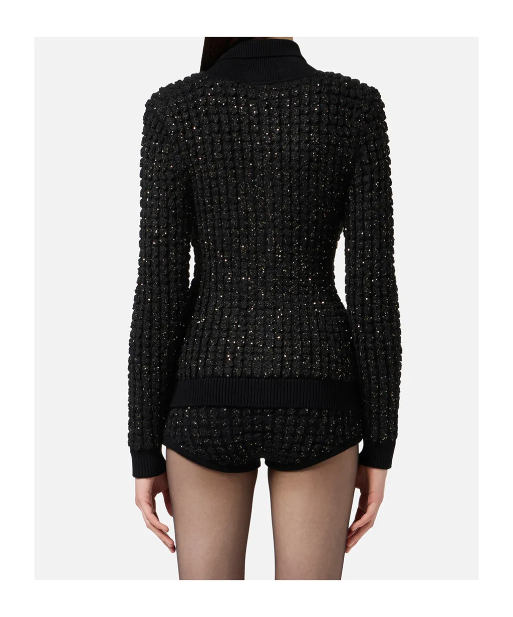 Sequin-Embellished Bouclé Cardigan