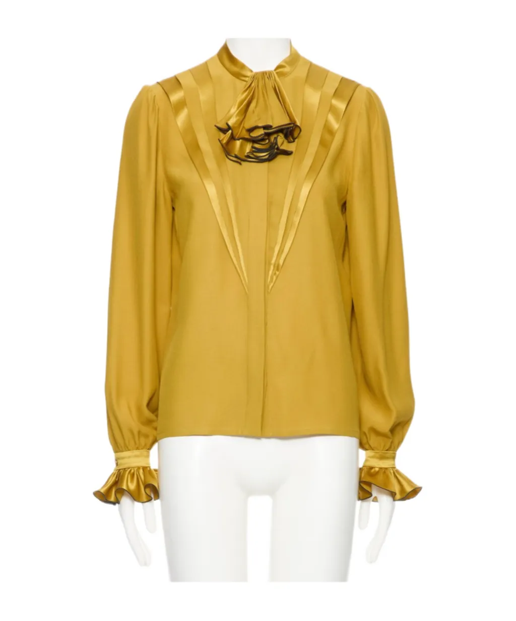 Valentino Ruffled Pleated Long-Sleeved Blouse