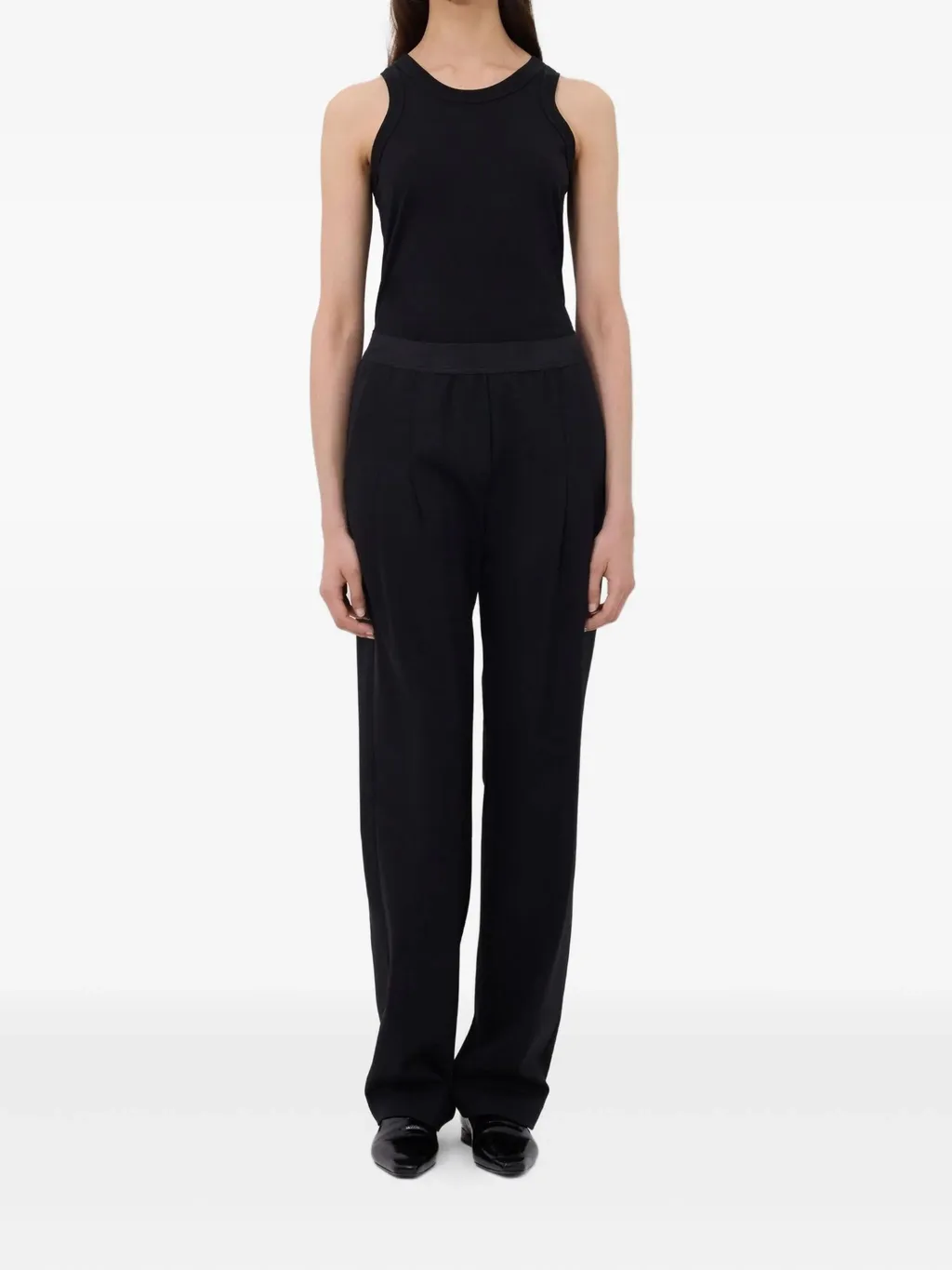 Pleated Elasticated-Waist Straight Trousers