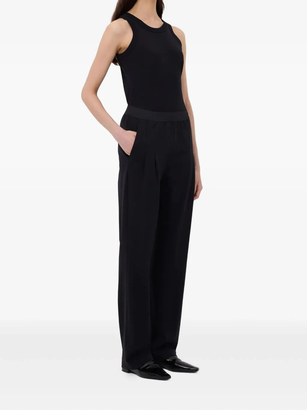 Pleated Elasticated-Waist Straight Trousers