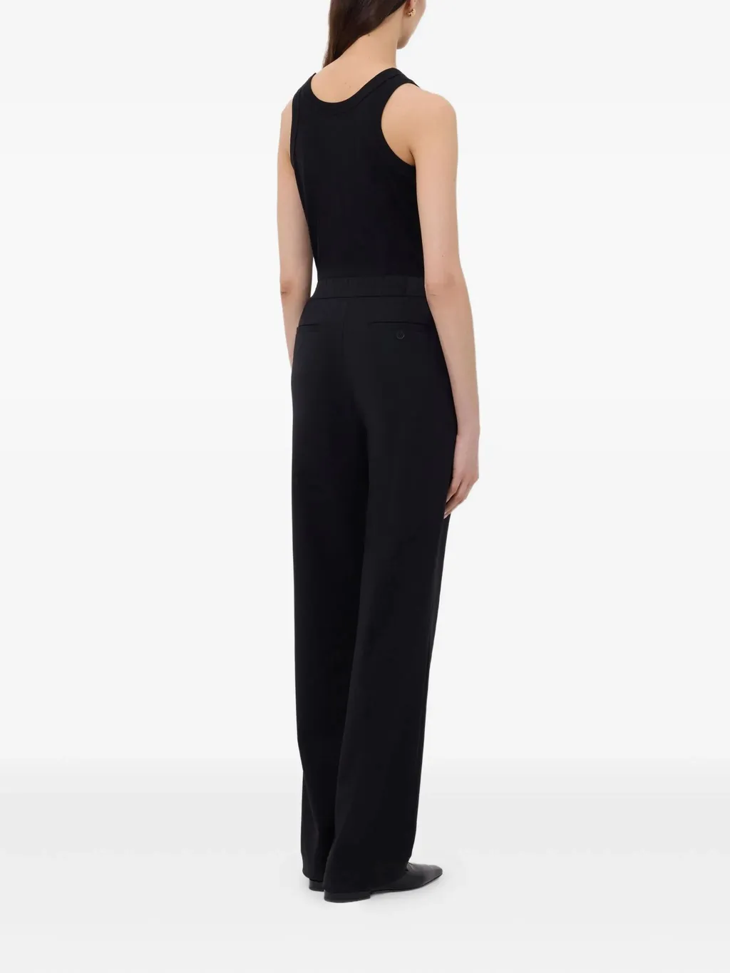 Pleated Elasticated-Waist Straight Trousers