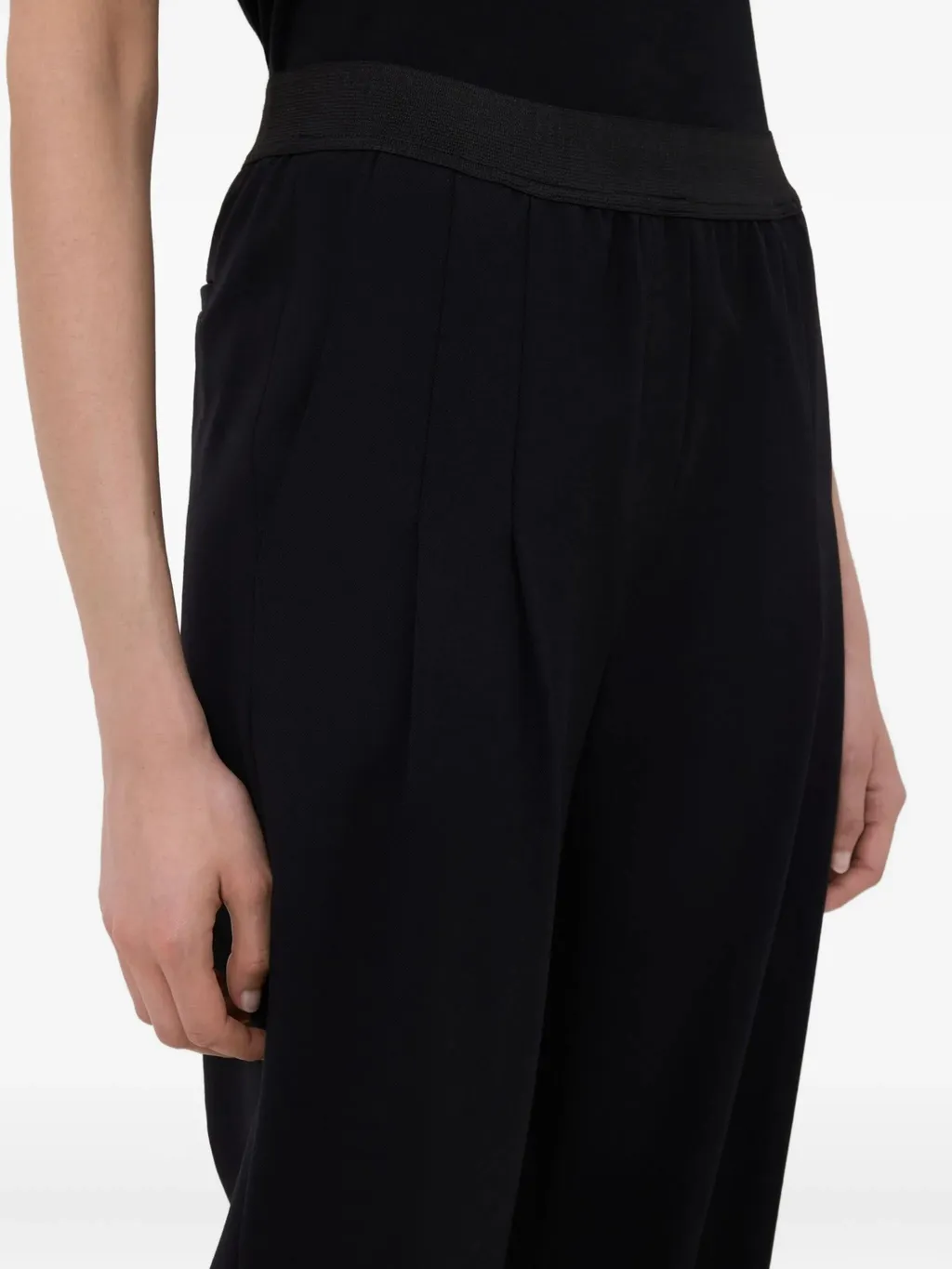 Pleated Elasticated-Waist Straight Trousers