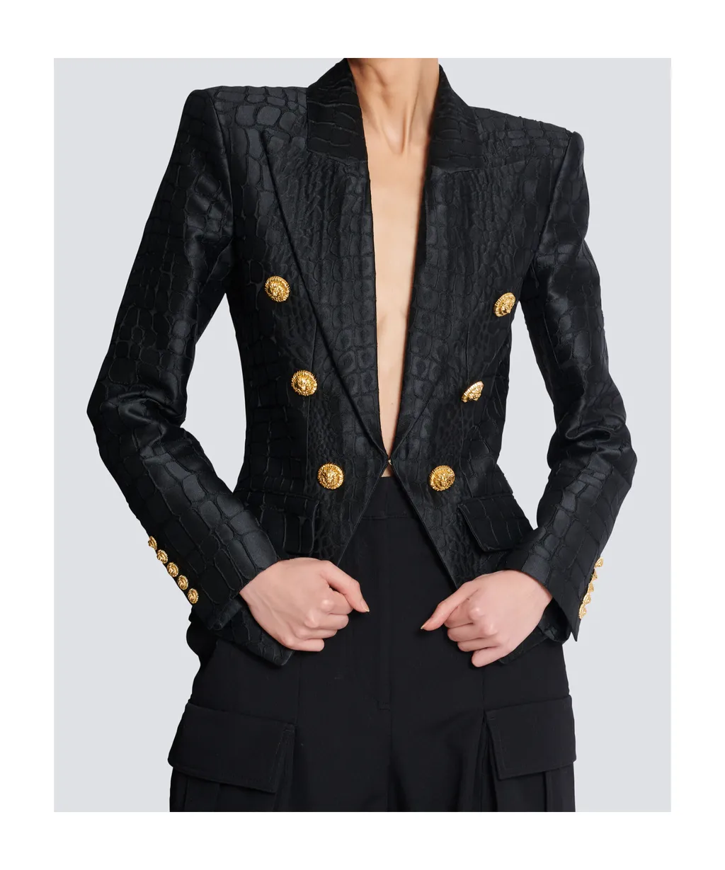 6-Buttons Jacket In Crocodile Jacquard