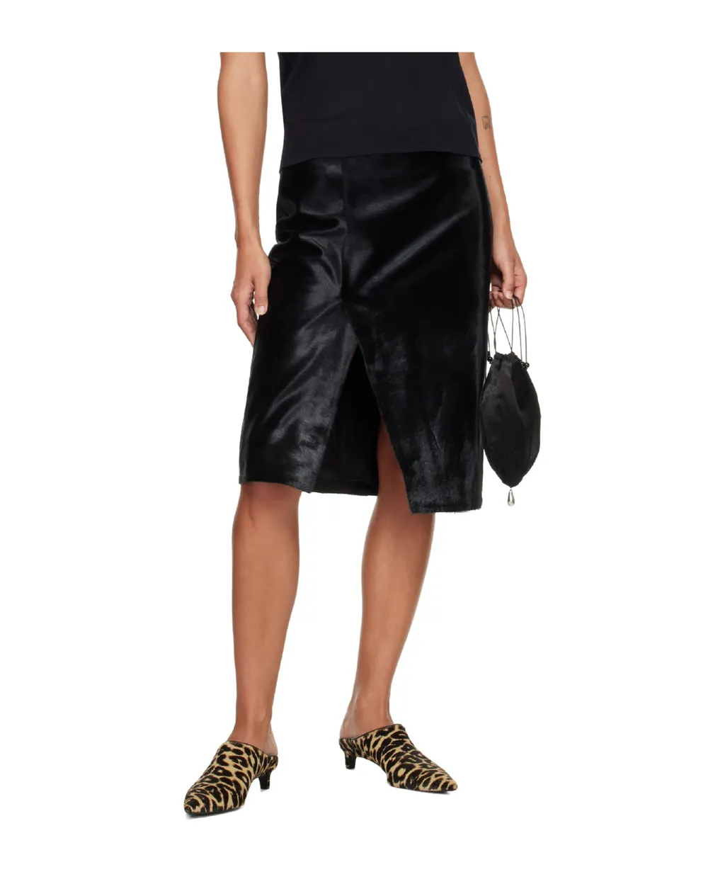 Myra Asymmetrical Pony-Effect Leather Midi Skirt