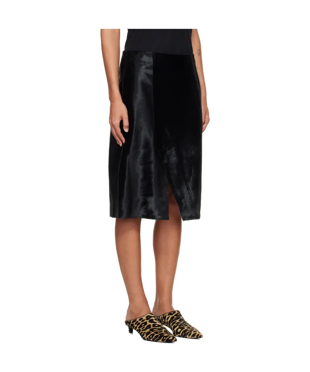 Myra Asymmetrical Pony-Effect Leather Midi Skirt