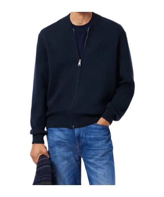 Lacoste Logo Patch Zip-Up Cardigan