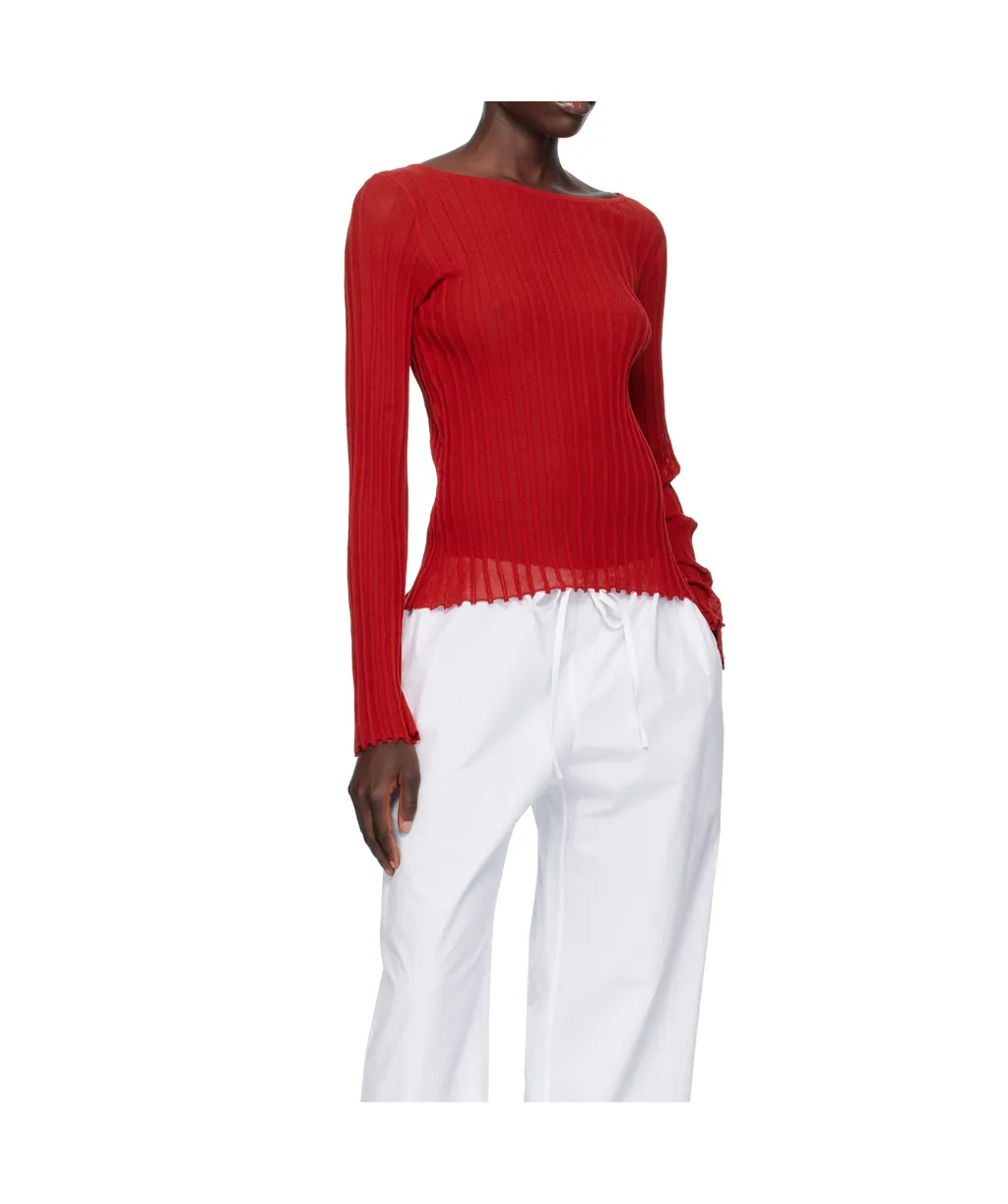 Mabille Ribbed Boat-Neck Top