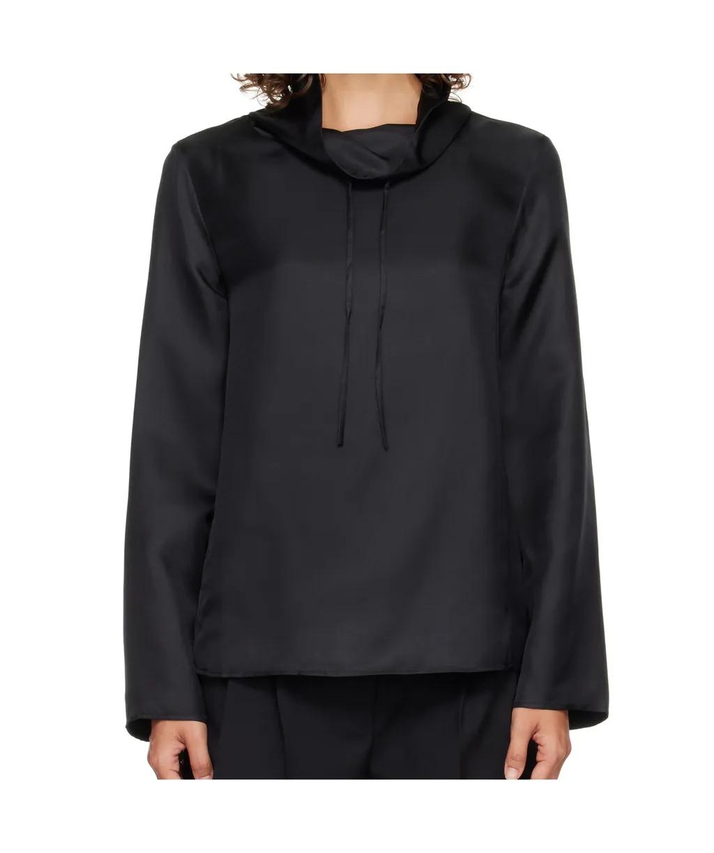 Drawstring-Neck Long-Sleeved Blouse