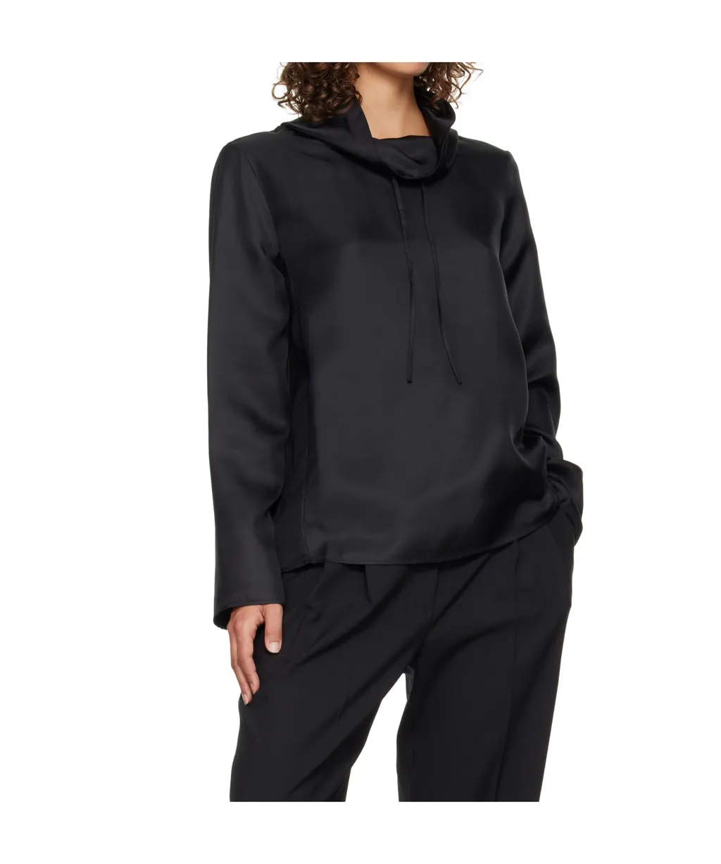 Drawstring-Neck Long-Sleeved Blouse