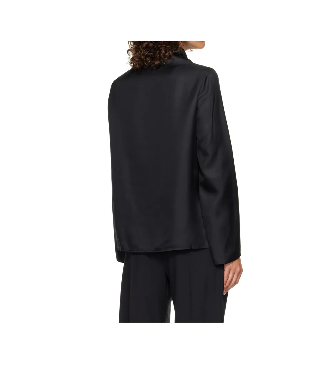 Drawstring-Neck Long-Sleeved Blouse