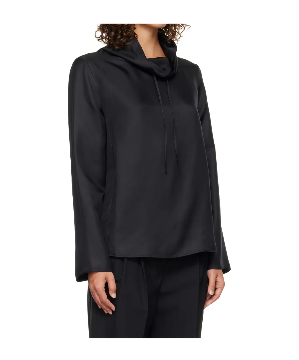 Drawstring-Neck Long-Sleeved Blouse