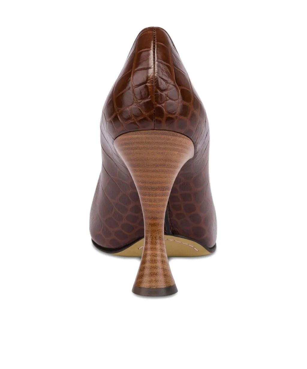 Crocodile-Embossed Square-Toe Pumps