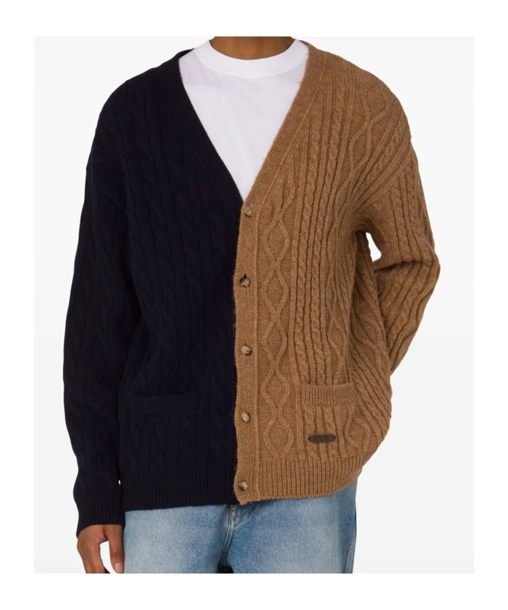 Cable-Knit Two-Tone Cardigan
