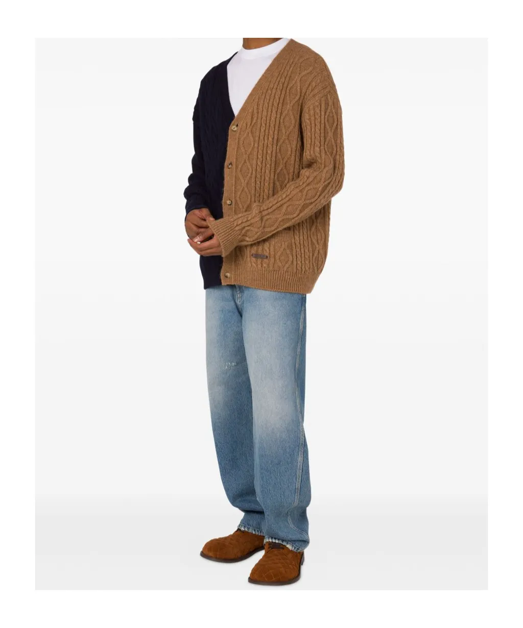 Cable-Knit Two-Tone Cardigan