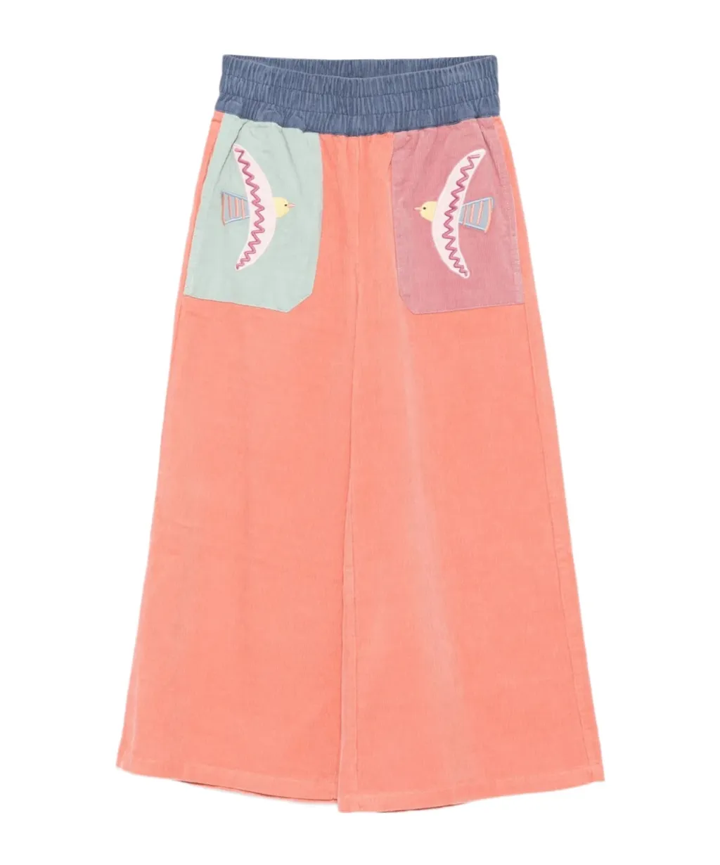 Bird-Embroidered Corduroy Trousers
