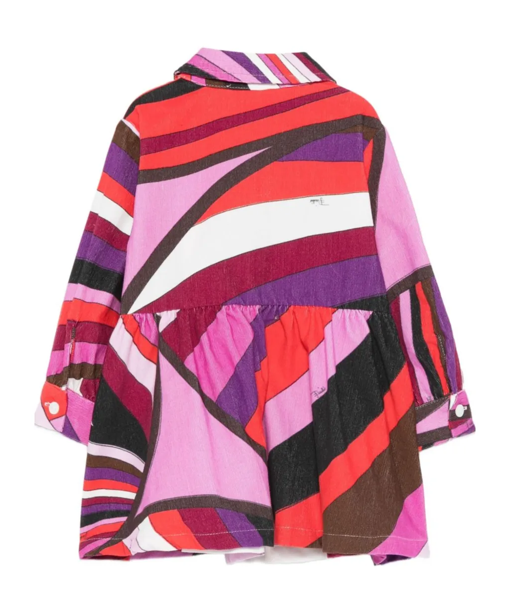 Fuchsia Dress For Baby Girl With Marble Print