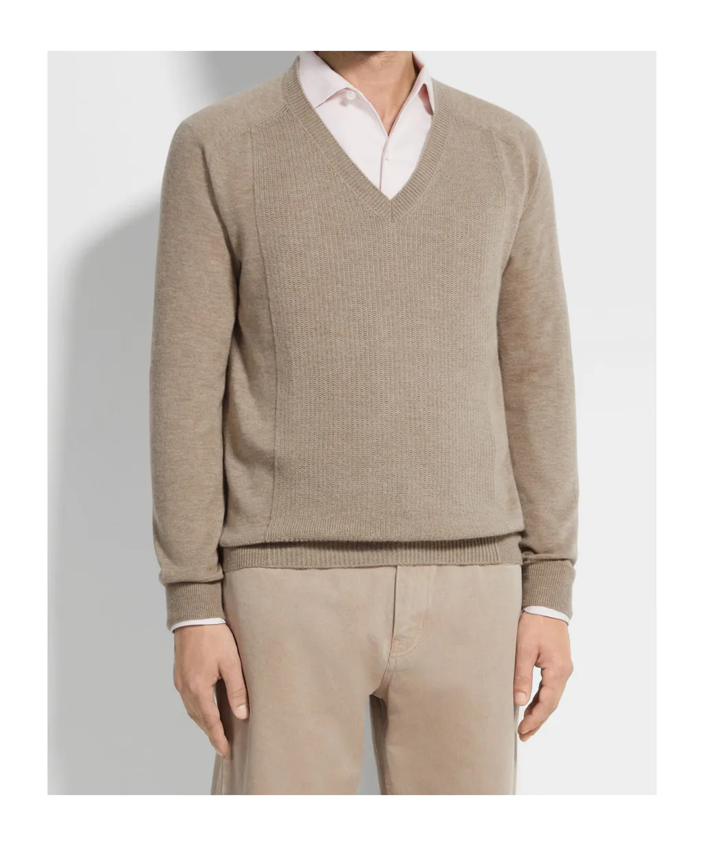 Oasi V-Neck Ribbed Cashmere Sweater