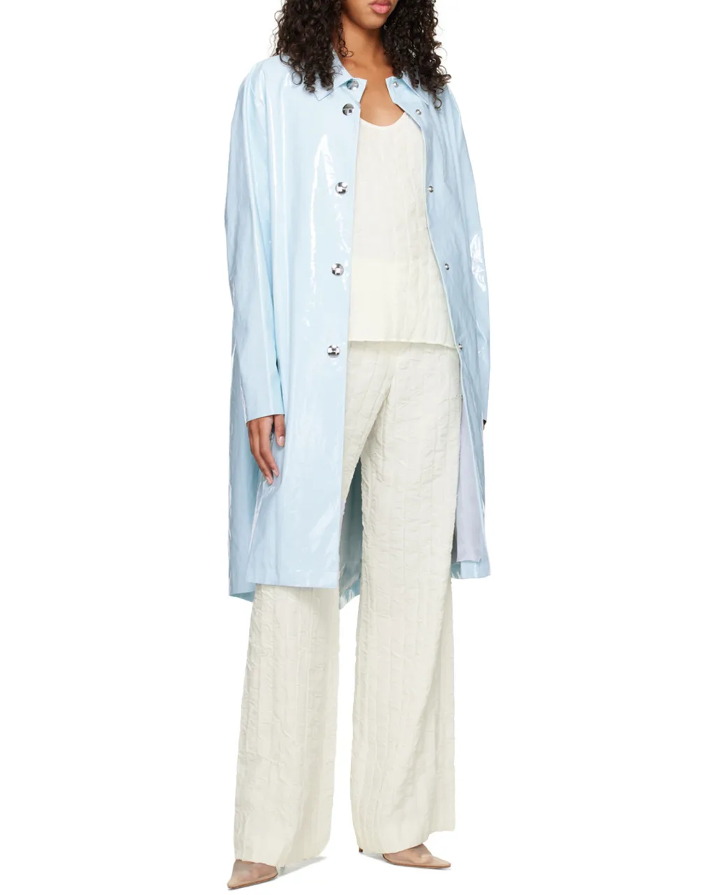 High-Shine Buttoned Car Coat