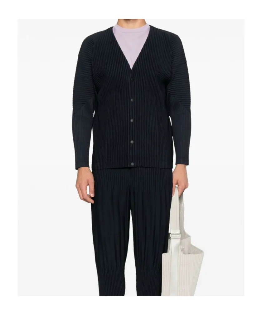 Homme Pliss Issey Miyake Pleated V-Neck Cardigan