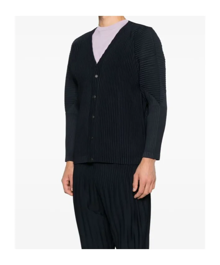 Homme Pliss Issey Miyake Pleated V-Neck Cardigan