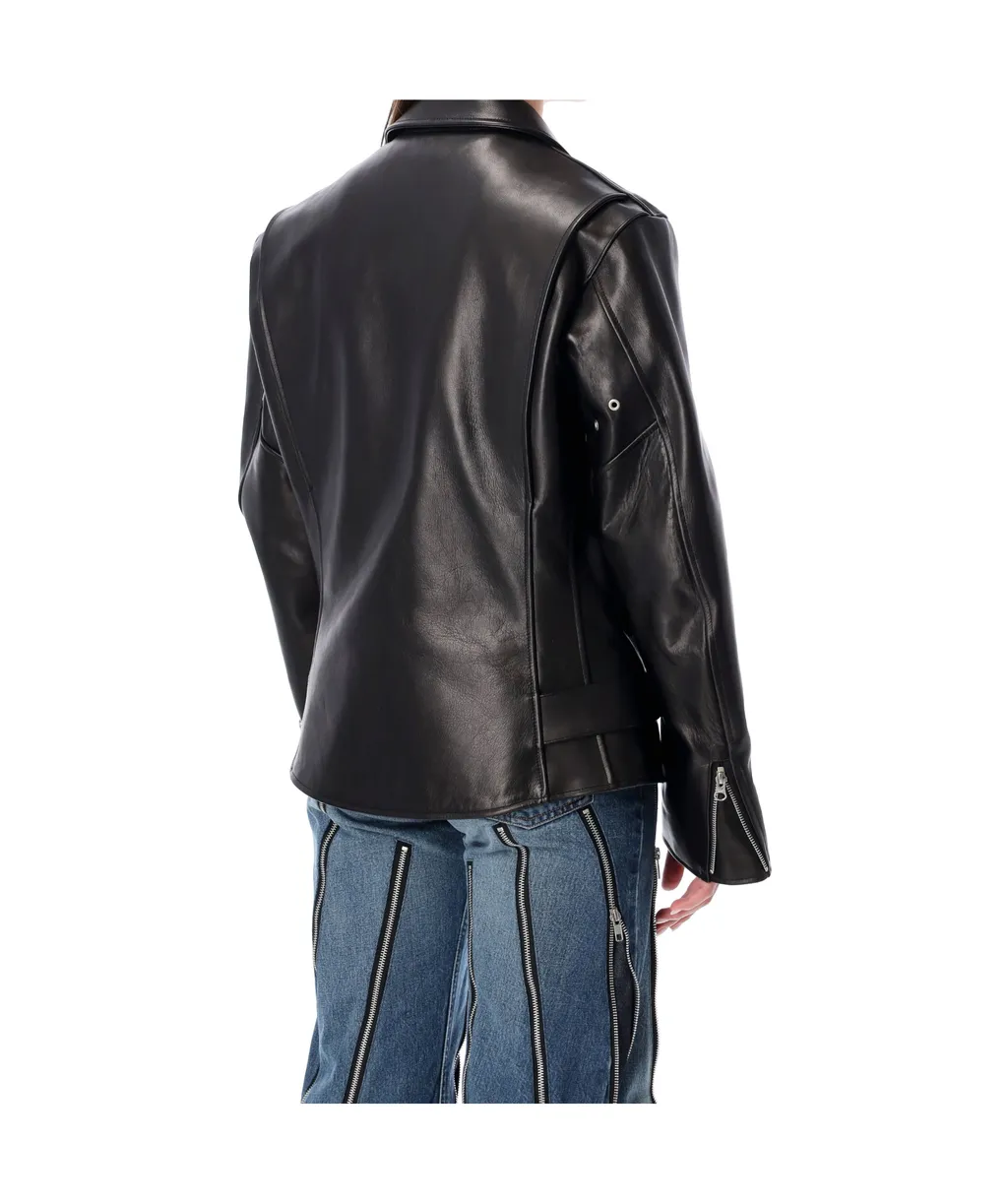 Zippered Long-Sleeved Leather Jacket