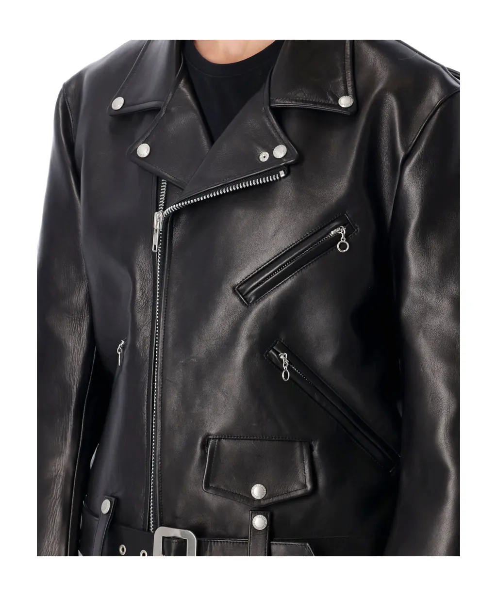 Zippered Long-Sleeved Leather Jacket