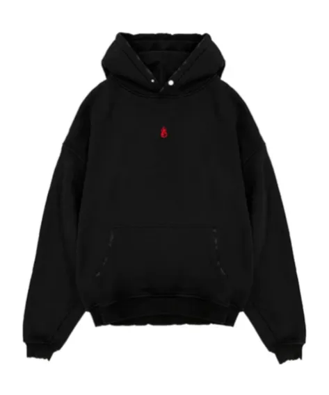 Black Hoodie With Embroidered Flame