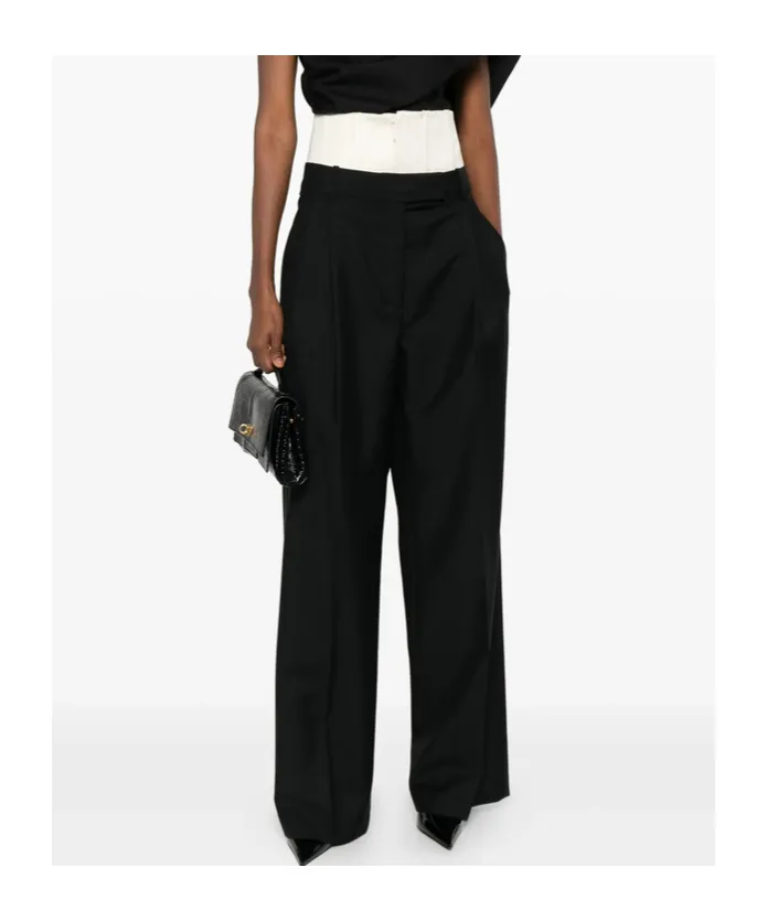 RÓHe Two-Toned Layered Pleated Trousers