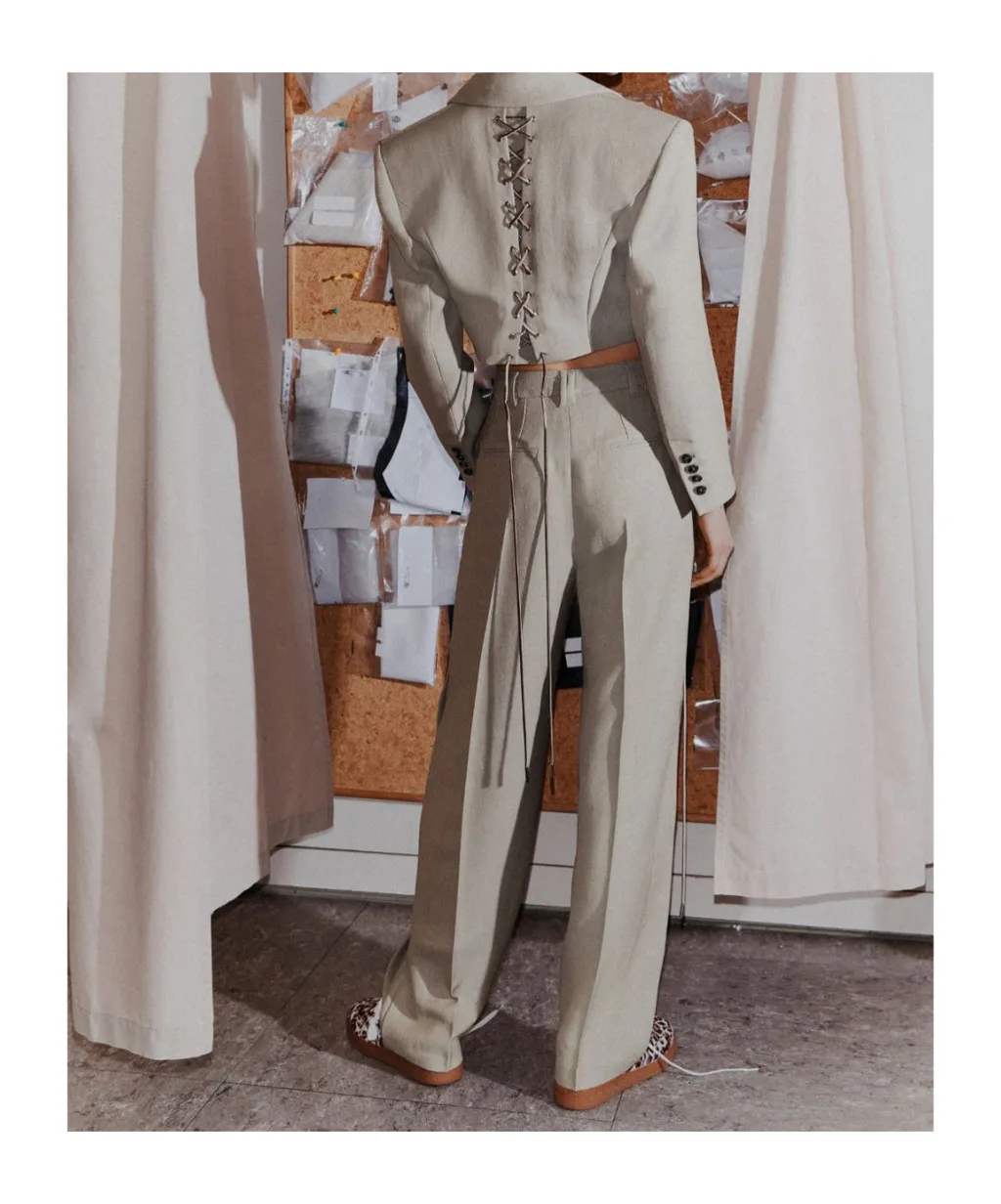 Lace-Up Barrel-Leg Trousers - Light Grey