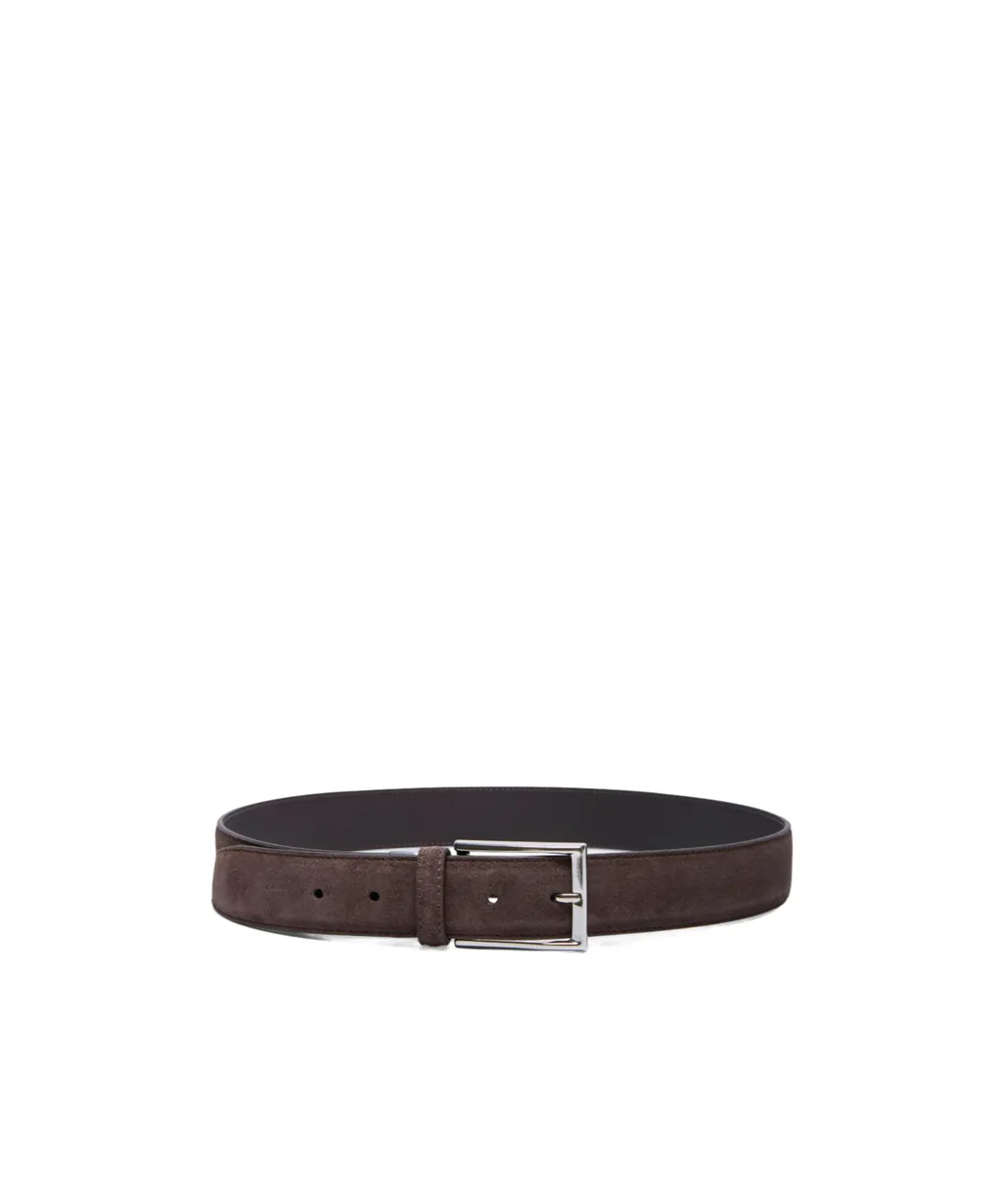 Rectangular-Buckle Suede Belt