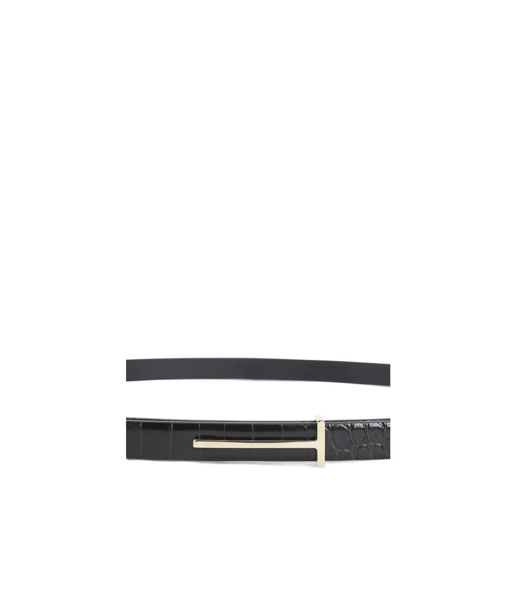 Tom Ford Shiny Stamped Embossed Slim T Belt