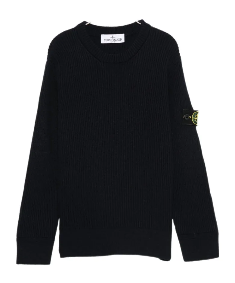 Stone Island Junior Logo Patch Ribbed Jumper