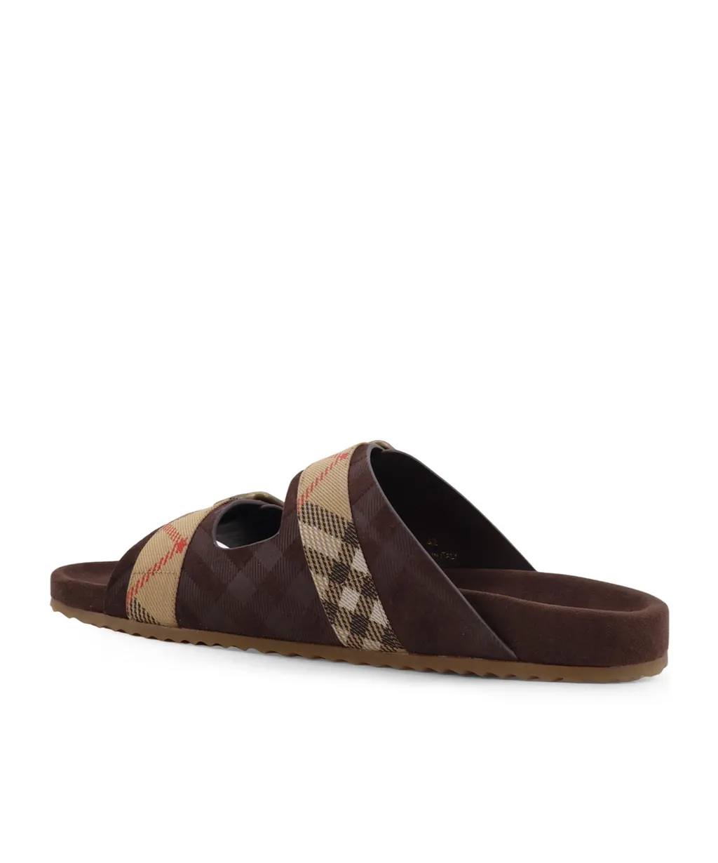 Burberry Double Buckle Checked Slides