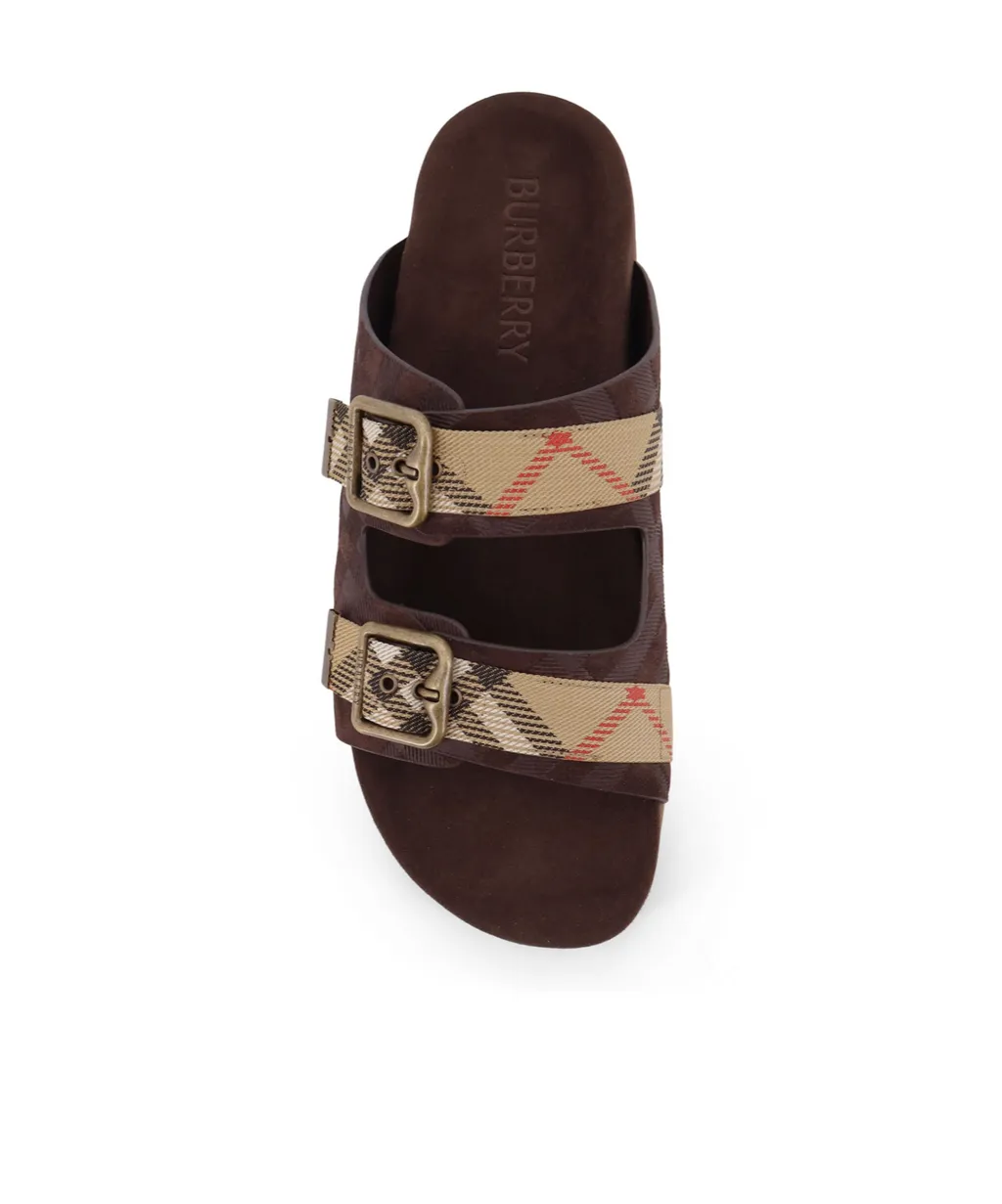 Burberry Double Buckle Checked Slides