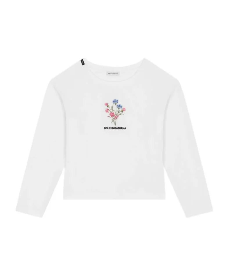 Floral-Embroidered Long-Sleeve T-Shirt